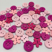 100pcs Pink Mix Wood Buttons Round Heart Flower Embellishments Cardmaking Scrapbooking 2024 - buy cheap