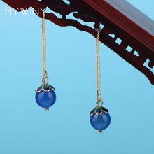 NEW MYWINY  fashion jewelry long Copper chains earrings,vintage blue earrings enamel cap women 2024 - buy cheap