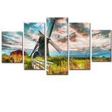 Canvas Abstract Paintings Living Room Decor Wall Art 5 Pieces Windmill Island Scenery Poster Prints Mountains Pictures Framework 2024 - buy cheap