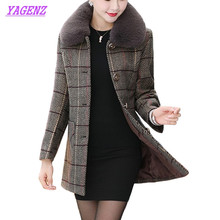 Lattice Woolen coat middle-aged women Plus size Jacket Autumn Winter mid long single-breasted Fur collar Woolen coat XL-5XL A887 2024 - buy cheap