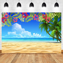 Tropical Beach Photography Background Summer Seaside Beach Palm Tree Flora Blue Sky Backdrop Hawaiian Luau Party Banner Backdrop 2024 - buy cheap