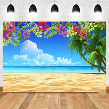 Fondo de fotografía de playa Tropical verano playa palmera Flora cielo azul telón de fondo fiesta hawaiana Luau Banner telón de fondo 2024 - compra barato