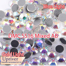 Mix Цвет DMC HotFix FlatBack Стразы, одежда SS16 3.8-4.0 мм, 1440 шт./пакет Crytsal AB синий свет и Crystal AB золотой свет 2024 - купить недорого