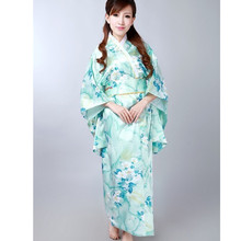 Fashion Light Blue Japanese Women's Silk Satin Kimono Yukata Evening Dress Flower One Size Free Shipping H0047 2024 - buy cheap