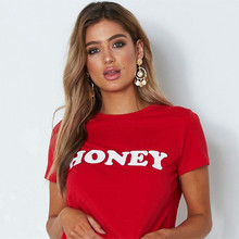 Camiseta de algodón con estampado de letras rojas miel para mujer, camiseta divertida informal para mujer, camiseta Hipster, Camiseta estampada de moda de verano 2024 - compra barato