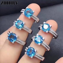 Женское кольцо с натуральным голубым топазом ZHHIRY, кольцо из стерлингового серебра 925 пробы с драгоценными камнями 2024 - купить недорого