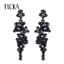FLOLA  Crystal Black Earrings with Stones Gothic Rhinestones Black Dangle Hanging Earrings for Women Fashion Jewelry ersj36 2024 - buy cheap