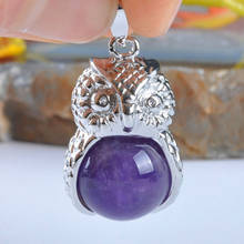 Natural Purple Crystal Bead GEM Pendant Jewelry Owl S953 2024 - buy cheap