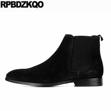 Sapatos masculinos de camurça, plus size, artesanato, preto, pele falsa, bico ponteagudo, slip on, vestido de inverno, botas masculinas com tornozelo, western chelsea 2024 - compre barato