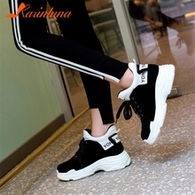 KARINLUNA INS Hot Sale Plus Size 29-46 Winter Spring Add Fur Women Sneakers Letters Dad Shoes Women Flat Platform Shoes Woman 2024 - buy cheap