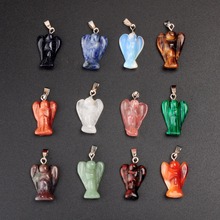 Wholesale 24Pcs Mixed Stone 20*15mm Natural Carved Roses Quartz Opal Pocket Guardian Angel Jewelry Charms Finding Pendants Free 2024 - buy cheap