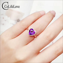 CoLife-anillo de compromiso de Plata de Ley 925 con amatista tallada en corazón, joyería de amatista natural, Gema 2024 - compra barato