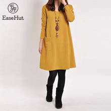 EaseHut Plus Size Vestidos 2020 Spring Autumn Women Casual Loose Long Sleeve Pockets Solid Mini Dresses O Neck Vintage Dress 2024 - buy cheap