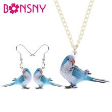 Bonsny Acrylic Jewelry Set Cute Blue Monk Parakeet Necklace Earrings Fashion Bird Pendant For Women Girls Lovers Gift NE+EA 2024 - buy cheap