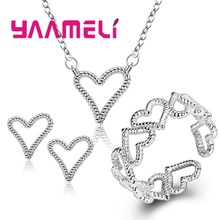 Vintage Charming Heart 925 Sterling Silver Jewelry Set Women Elegant Party Gift Fashion Pendant Necklace Stud Earrings Rings 2024 - buy cheap
