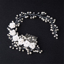 Pentes de cabelo de casamento femininos elegantes, feito a mão, pérola, floral, noiva, acessórios de chapéu 2024 - compre barato