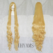 Ihyams perucas de cabelo sintético, 150cm, douradas, encaracoladas, para cosplay, fantasia, fibra resistente ao calor 2024 - compre barato