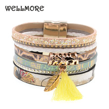 WELLMORE-pulsera de cuero con flores amarillas para mujer, brazalete de la amistad, pulseras bohemias y brazaletes 2024 - compra barato