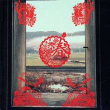 Chinese Red Paper-cut Spring Festival Pattern Wall Stickers Home Decor Shop Window New Year Wall Decals Diy Poster Pvc Mural Art 2024 - buy cheap