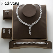 Jewelry Sets HADIYANA Dubai Luxury Luxury Cubic Zirconia 4pcs Necklace Earring Bride Wedding Paty Gift TZ8133 Conjunto de joyas 2024 - buy cheap