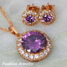Fine Jewelry Sets Purple Zircon White Clust Purple crystal Gold Women's Pendant necklace S125 2024 - buy cheap