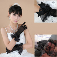 Guantes de boda negros con lazo y dedo de encaje, guantes de novia para fiesta, a la altura de la muñeca, guante corto, accesorios de boda, 5 pares, LT060 2024 - compra barato