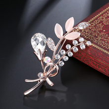 SHUANGR 1pc plant shape gold color crystal Brooch pins Women Brooch Scarf Pins Accessories Bouquet Mujer Wedding Female Jewelry 2024 - buy cheap