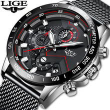 LIGE New Mens Watches Top Brand Luxury Quartz Clock Mesh Steel Date Chronograph Waterproof Sport Watch for Men Relogio Masculino 2024 - buy cheap