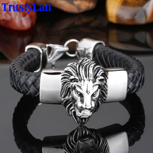 Black Genuine Leather Bracelet For Men Gothic Stainless Steel Lion Head Men's Wrap Bracelets & Bangles Friends On Hand Jewelry 2024 - buy cheap