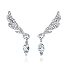 Pendientes de plata de ley 925 con diseño de alas de Ángel y circonita, joyería brillante con cierre de tuerca, para mujeres 2024 - compra barato
