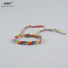 AMIU-Pulseras de la amistad de arcoíris hechas a mano, de algodón tejido, de macramé, pulsera Estilo bohemio para el tobillo 2024 - compra barato