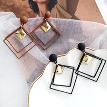 Fashion Double Square Hollow Geometric Dangle Stud Earrings Party Jewelry Gift boho 2024 - buy cheap