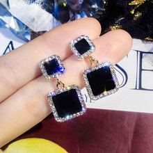 2019 Statement Earrings Black Square Geometric Earrings For Women Crystal Luxury Wedding Rhinestone Earring Gold Color 2024 - buy cheap