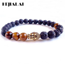 KEJIALAI Men Beaded Buddha Bracelet 2018 Classic Strand Bracelets Men's Fashion Tiger Eye Yoga Lava Stone Meditation Jewelry 2024 - buy cheap
