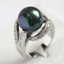Venta al por mayor P & P **** anillo de perlas de concha negra de 12mm tamaño AAA/10 2024 - compra barato