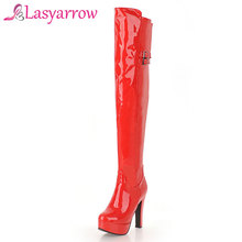 Lasyarrow Sexy Slim Over the Knee Boots Black Red Patent Leather High Heel Thigh High Long Botas Feminina Pole Dance Boots F292 2024 - buy cheap