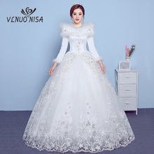 VLNUO NISA Long Sleeves Winter Wedding Dress with Shawl Lace Appliques Sequin Invisible zipper Bridal Gowns Vestido De Novias 20 2024 - buy cheap
