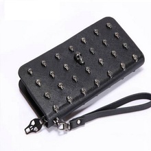 Fashion wallet long pu leather purse clutch vintage punk skull rivets wallet for men and women 2024 - buy cheap