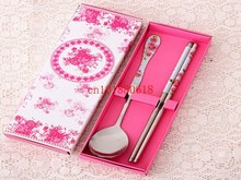 Free shipping Wedding Favors Stainless Steel Spoon & Chopsticks set For Paryt Wedding gift,100pcs/lot 2024 - buy cheap