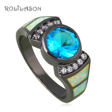 Permanent Light Fashion Jewelry White Fire Opal Black Gold Tone Latest Design Blue Zircon Rings USA Sz #6#7#8#9 OR827 2024 - buy cheap