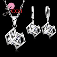 Bridal AAA Zircon Crystal Pendant Necklaces 925 Sterling Silver Jewelry Set For Women Girls Geometric Drop Earrings Gift Bijoxu  2024 - buy cheap