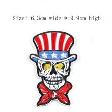 Frete grátis crânio americano chapéu bordado remendo 9.9cm de ferro alto em costurar em estrelas emblemas para diy roupas bens no jaket 2024 - compre barato