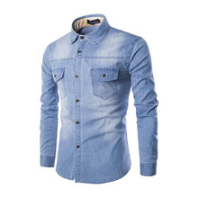 Camisa masculina tamanho grande 2021 nova chegada camisa jeans mangas finas bolsos duplos na frente roupas masculinas 2018 camisa havaiana 2024 - compre barato