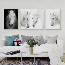 Lienzo de caballo blanco y negro A2, pintura artística impresa, póster, imagen de pared, sala de estar, dormitorio, decoración del hogar, Retrato, 07G 2024 - compra barato
