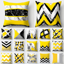 Cojines-fronha decorativa para sofá, capa de almofada, amarelo, geométrico, mármore, poliéster, decoração para casa, 40548 2024 - compre barato