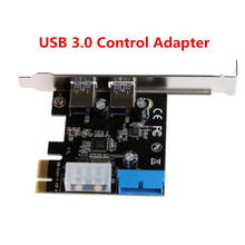Nuevo adaptador de tarjeta de expansión PCI-E USB 3,0 externo 2 puertos USB 3,0 Hub interno 19pin encabezado PCI-E tarjeta 4pin IDE conector de alimentación 2024 - compra barato