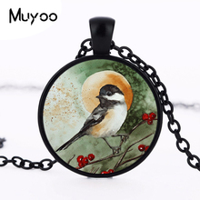 2017 New Little Robin Pendant Glass Brid Photo Jewelry Round Necklaces Birds on the Branch Pendants Cute Gifts Handmade HZ1 2024 - buy cheap