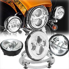 7 Polegada cromo para harley moto led farol + 2x 4-1/2 "chrome nevoeiro luz passando lâmpadas para harley moto rcycle farol 2024 - compre barato