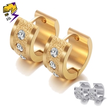 Fashion Hoop Earrings Gold Color Stainless Steel Jewelry for Women Bright Zircon Ear Plug Round Earrings Stones 2018 2024 - buy cheap