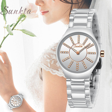 SUNKTA-relojes de cuarzo para mujer, pulsera de cerámica informal, resistente al agua, a la moda, novedad 2024 - compra barato